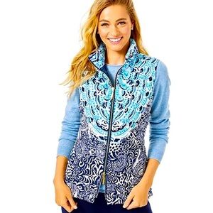Lilly Pulitzer Noella Puffer Vest High Tide Navy Size XS